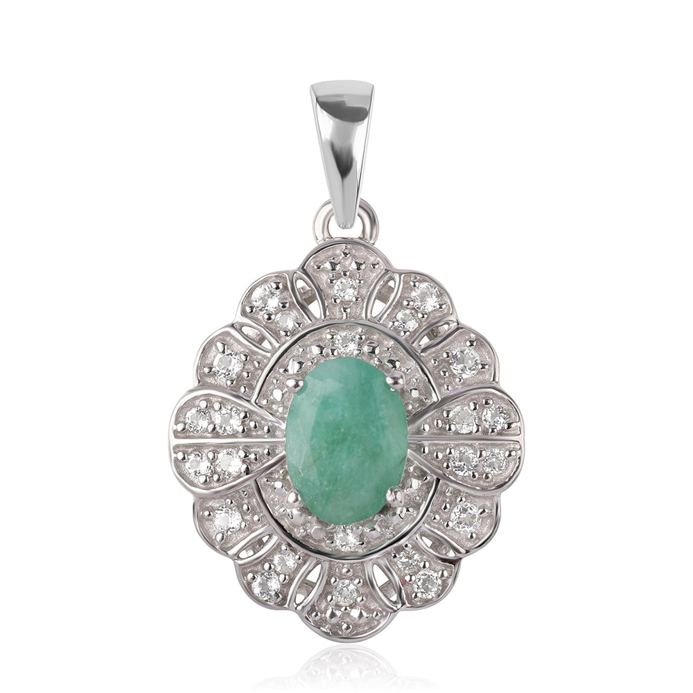 925 / 1000 Sterlingové Stříbro Přívěsek s Brazilským Smaragdem a Bílým Topazem