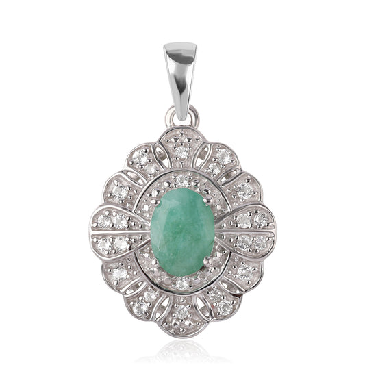 925 / 1000 Sterlingové Stříbro Přívěsek s Brazilským Smaragdem a Bílým Topazem