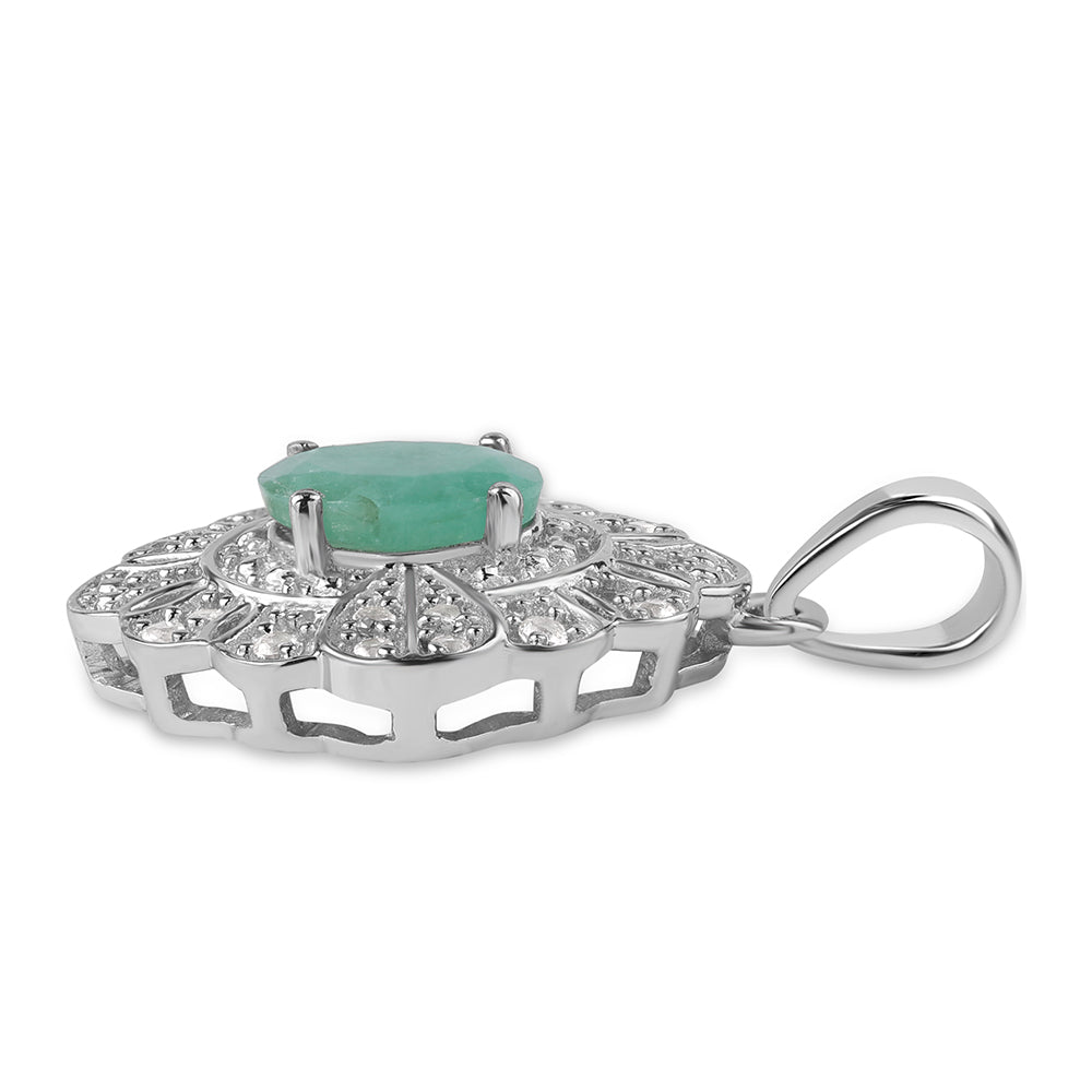 925 / 1000 Sterlingové Stříbro Přívěsek s Brazilským Smaragdem a Bílým Topazem 2 