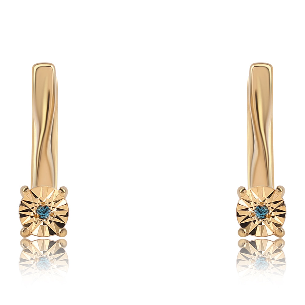 Pozlacené Stříbro 925/1000 - Náušnice s Modrým Diamantem - Karátové číslo: 0.01. přibližná hmotnost: 1.92 gramů