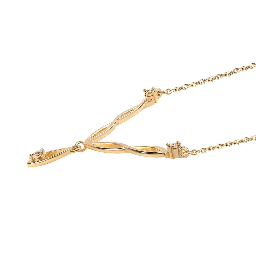 Pozlacené Stříbro 925/1000 - Náhrdelník s Modrým Diamantem a Bílým Diamantem - Karátové číslo: 0.02. přibližná hmotnost: 4.21 gramů