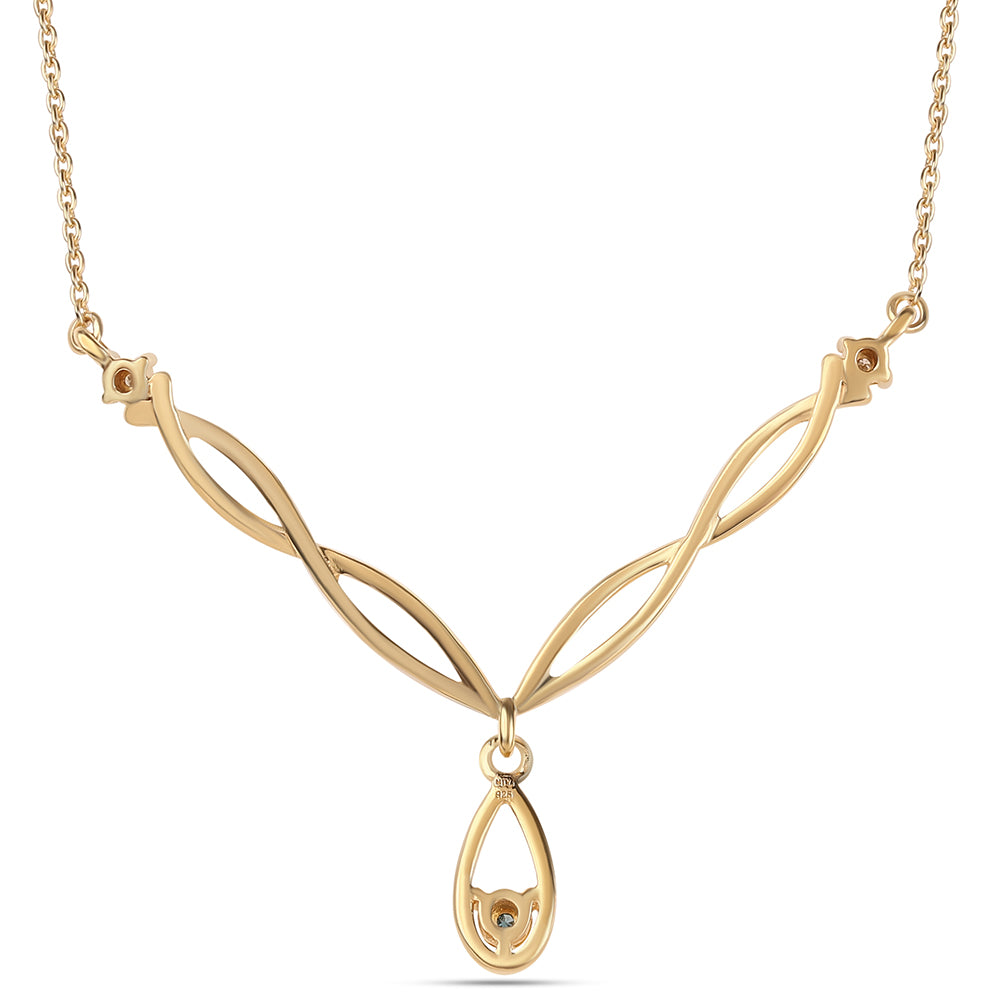 Pozlacené Stříbro 925/1000 - Náhrdelník s Modrým Diamantem a Bílým Diamantem - Karátové číslo: 0.02. přibližná hmotnost: 4.21 gramů 3 