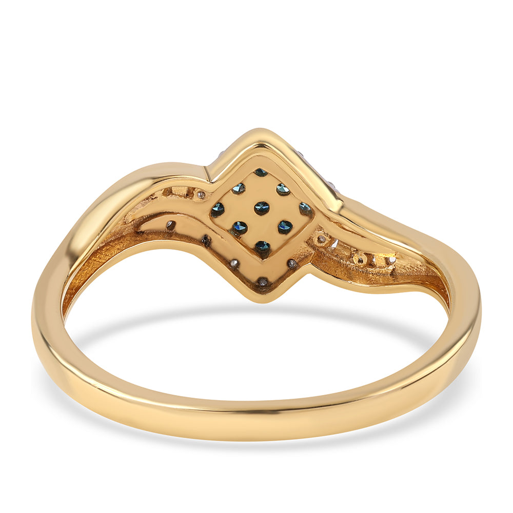 Pozlacené Stříbro 925/1000 - Prsten s Modrým Diamantem a Bílým Diamantem - Karátové číslo: 0.18. přibližná hmotnost: 2.19 gramů 3 