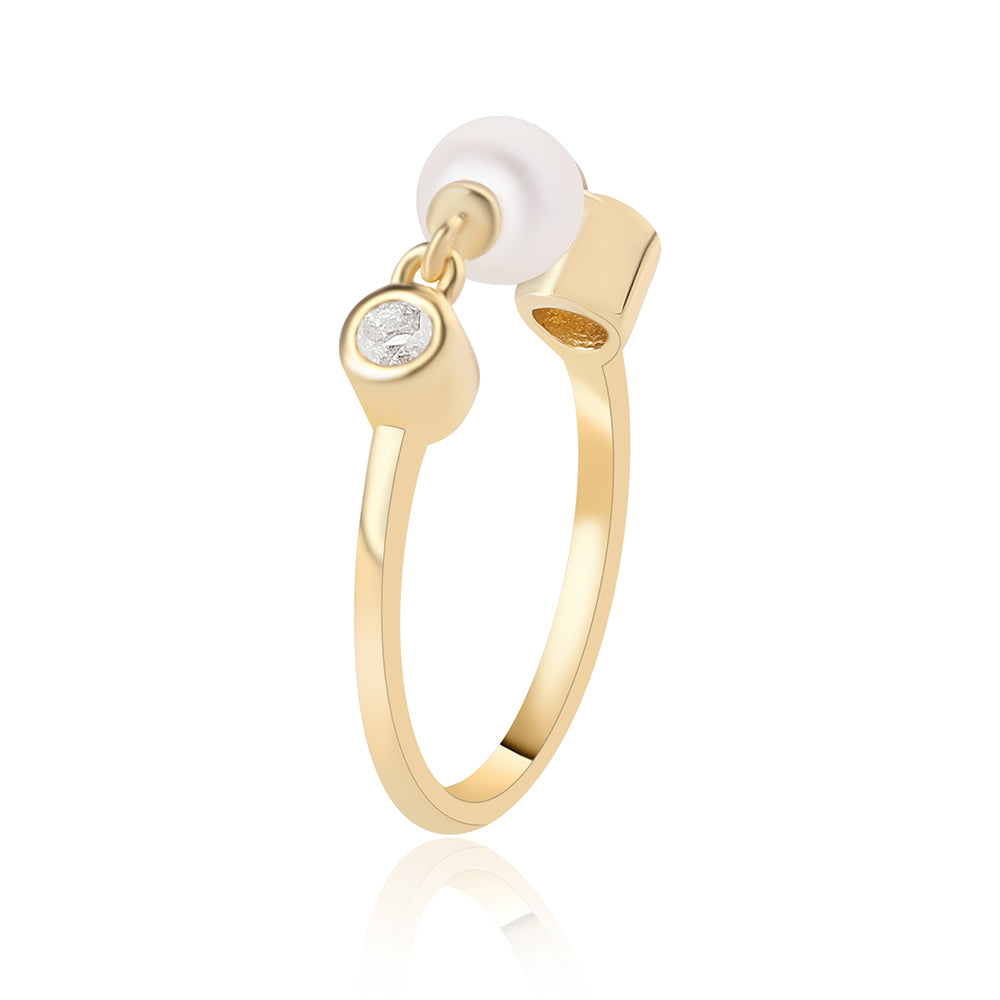 Pozlacené Sterlingové Stříbro 925 / 1000 - Prsten s Bílou Sladkovodní Perlou a Bílým Topazem 2 