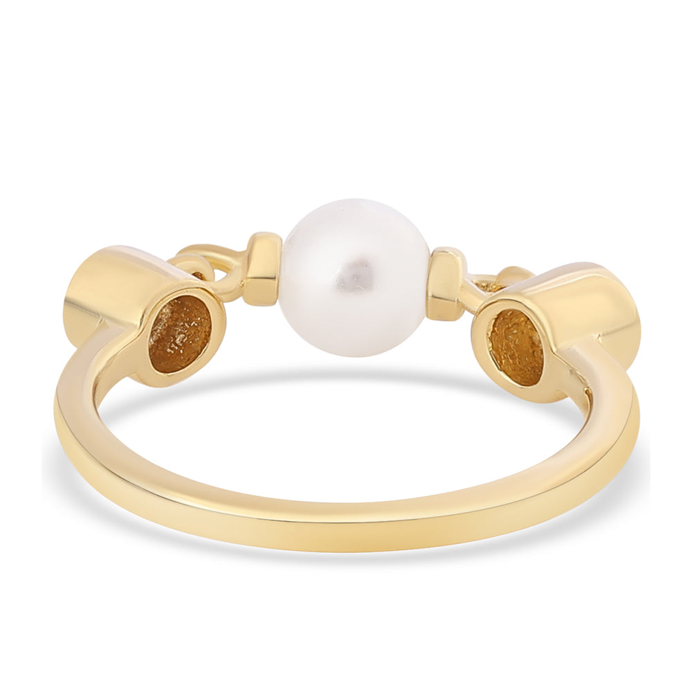 Pozlacené Sterlingové Stříbro 925 / 1000 - Prsten s Bílou Sladkovodní Perlou a Bílým Topazem 3 
