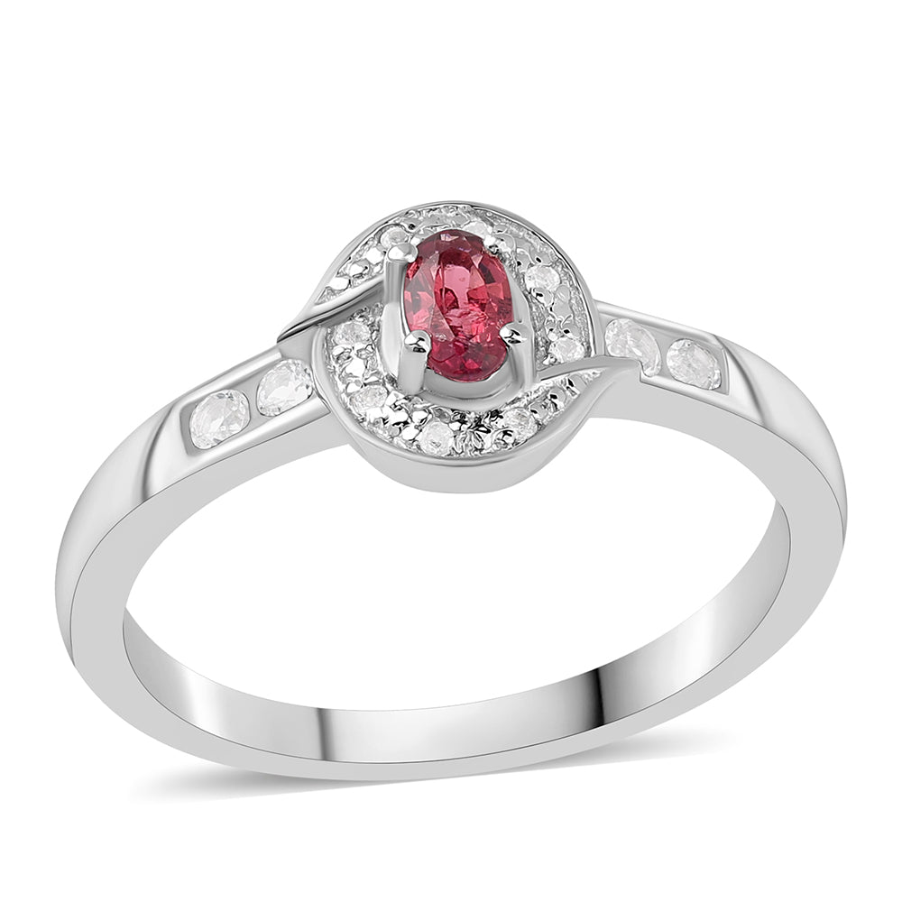 Stříbro 925/1000 - Prsten s Cruizero Rubelitem a Bílým Topazem - Karátové číslo: 0.85. přibližná hmotnost: 3.17 gramů 1 
