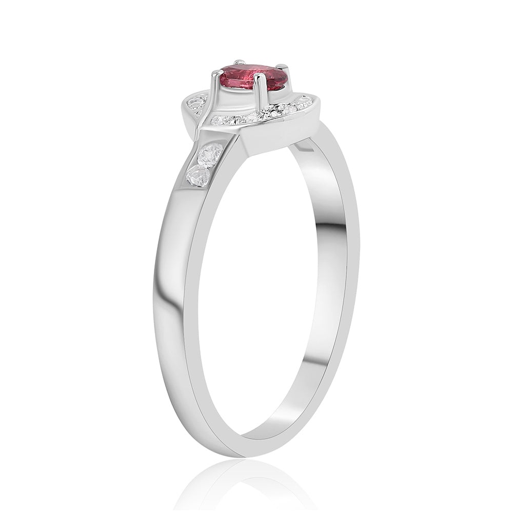 Stříbro 925/1000 - Prsten s Cruizero Rubelitem a Bílým Topazem - Karátové číslo: 0.85. přibližná hmotnost: 3.17 gramů 2 