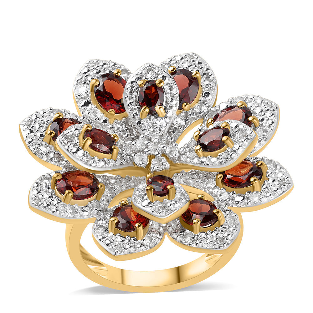 Pozlacený 925 / 1000 Sterlingové Stříbro Prsten s Bartonským Granátem a Bílým Topazem