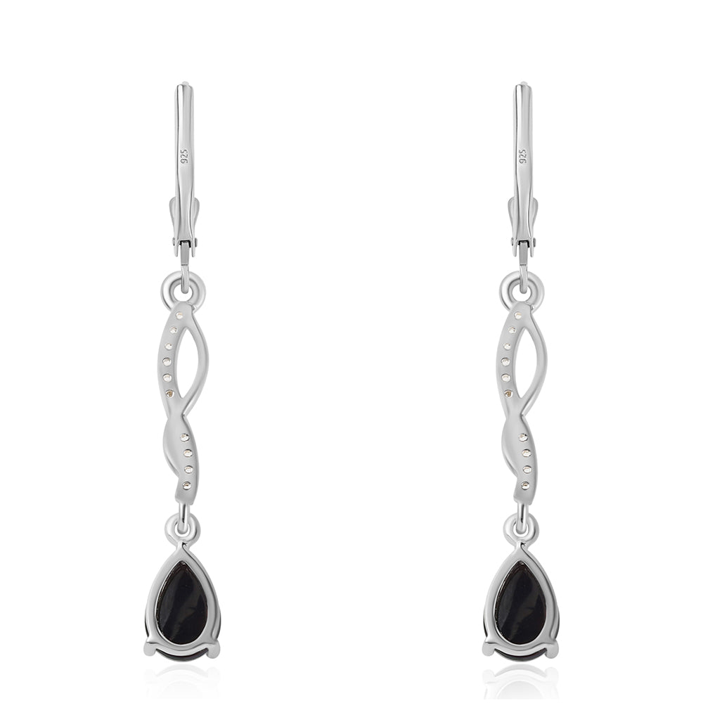 Stříbrné Náušnice s Půlnočně Černým Etiopským Opálem z Lega Dembi a Bílým Topazem