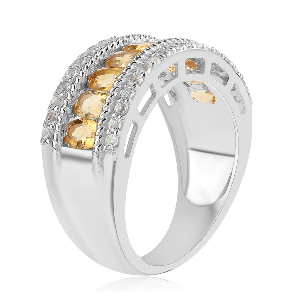 Stříbro 925/1000 - Prsten s Citrínem a Bílým Topazem - Karátové číslo: 3.06. přibližná hmotnost: 6.47 gramů 2 