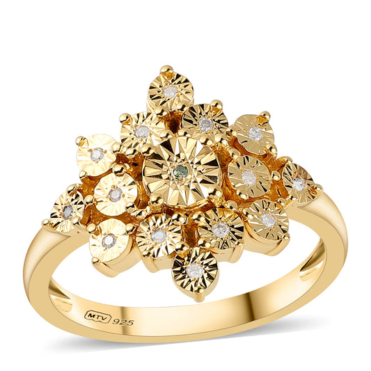 Pozlacený 925 / 1000 Sterlingové Stříbro Prsten se Zeleným Diamantem a Bílým Diamantem