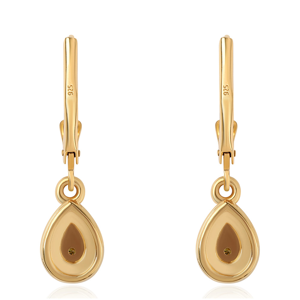 Pozlacené 925 / 1000 Sterlingové Stříbro Náušnice se Zeleným Diamantem