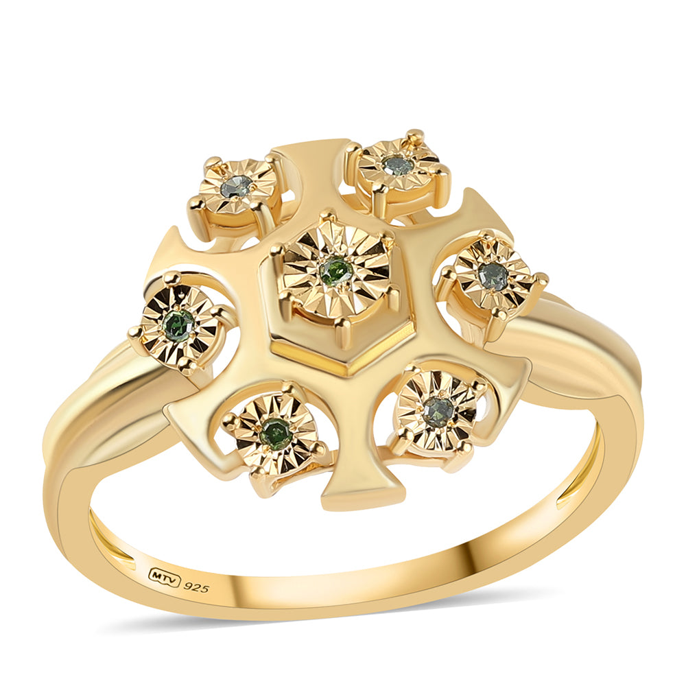 Pozlacený 925 / 1000 Sterlingové Stříbro Prsten se Zeleným Diamantem
