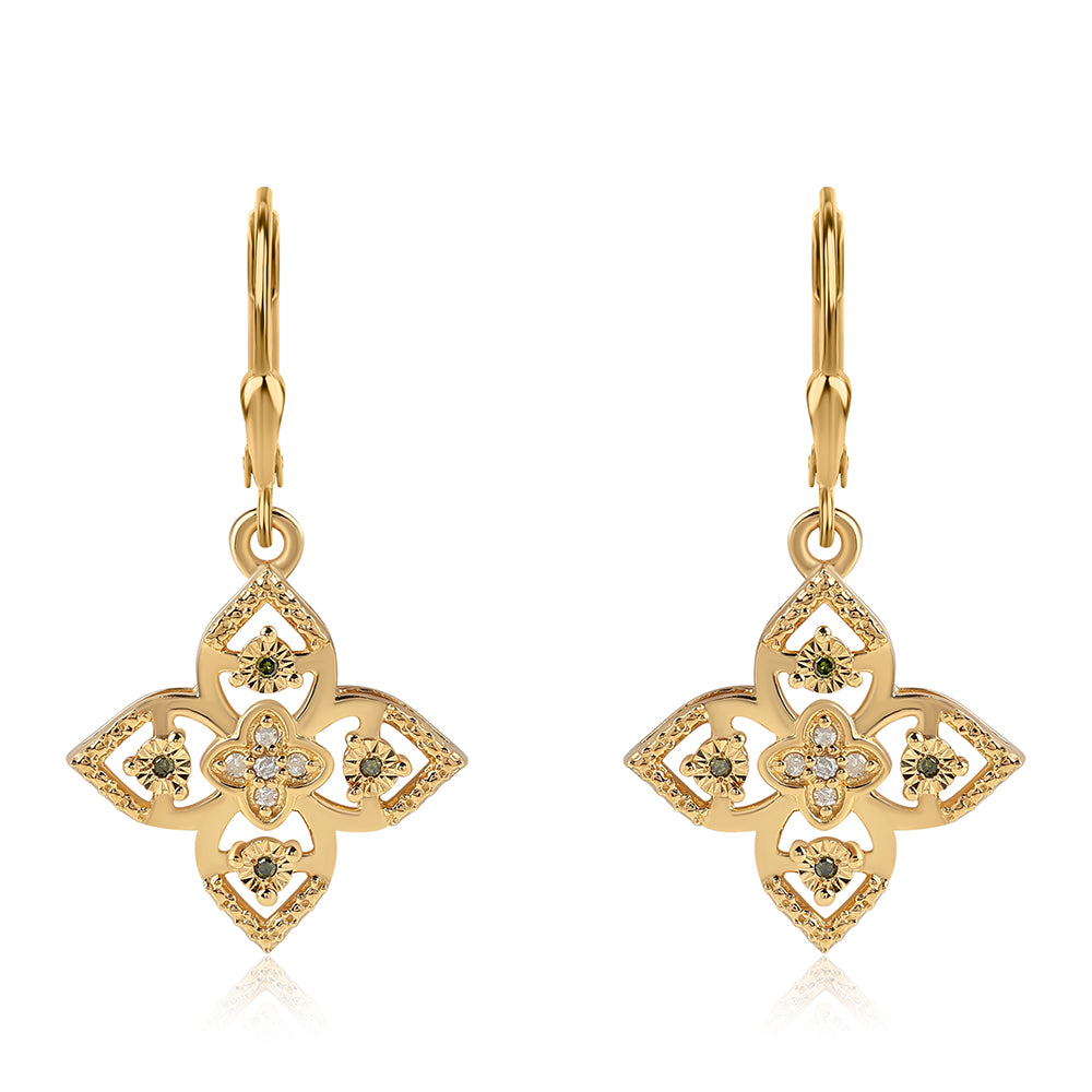 Pozlacené Stříbrné Náušnice se Zeleným Diamantem a Bílým Diamantem 1 