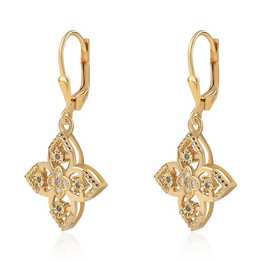 Pozlacené Stříbrné Náušnice se Zeleným Diamantem a Bílým Diamantem 2 