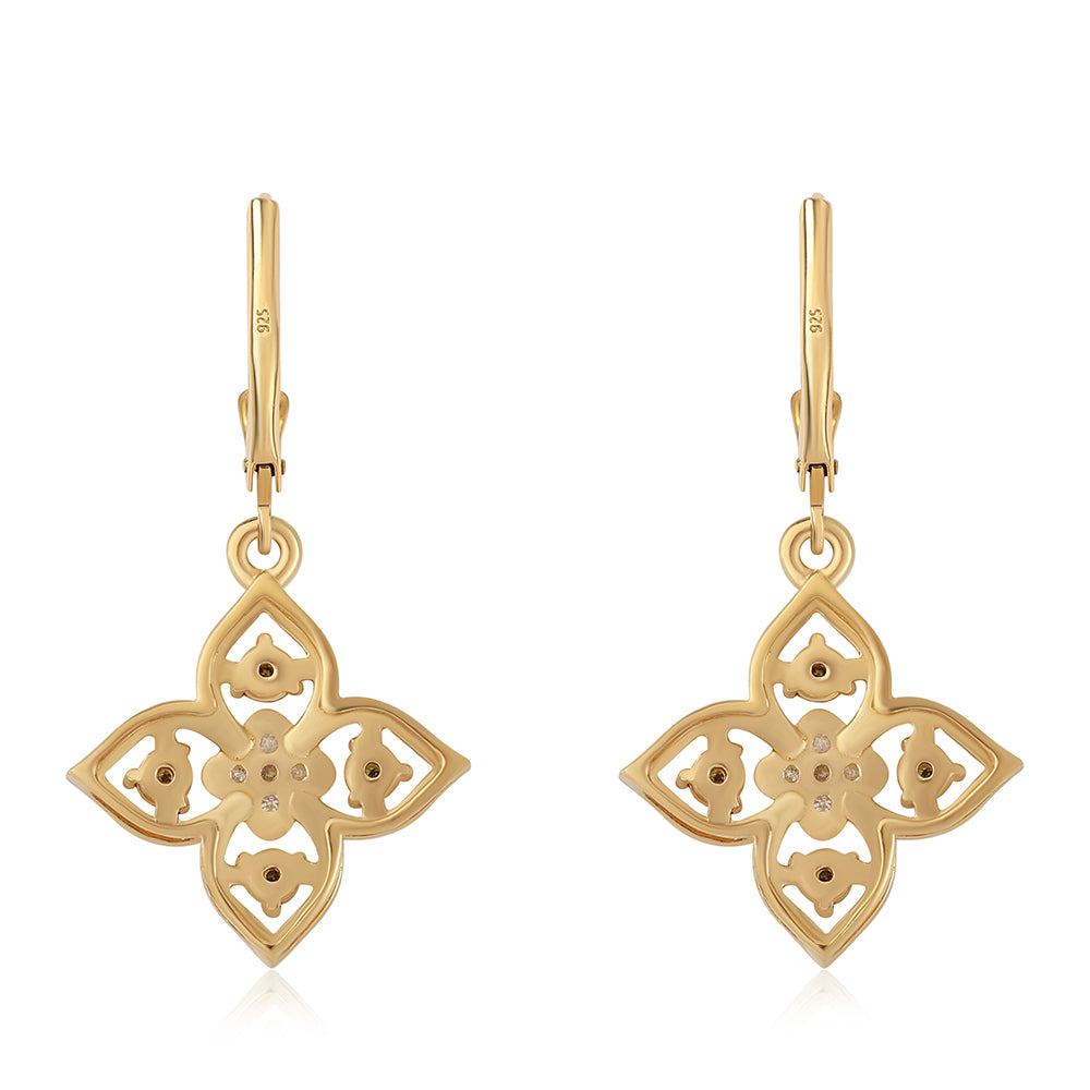 Pozlacené Stříbrné Náušnice se Zeleným Diamantem a Bílým Diamantem 3 