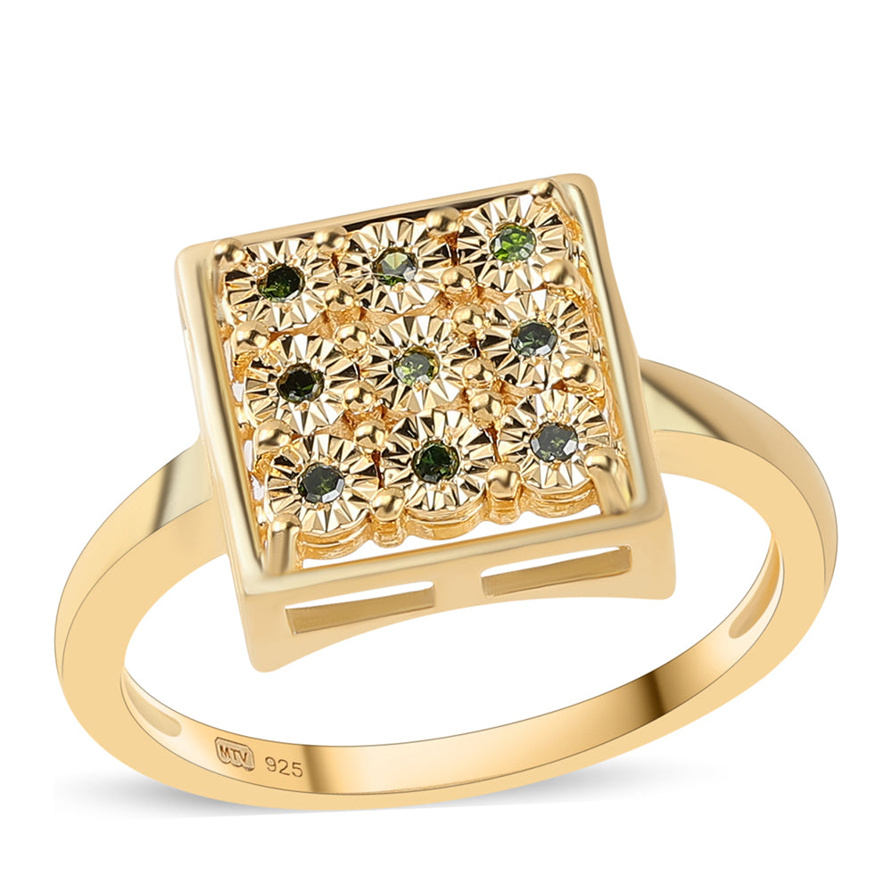 Pozlacený 925 / 1000 Sterlingové Stříbro Prsten se Zeleným Diamantem 1 