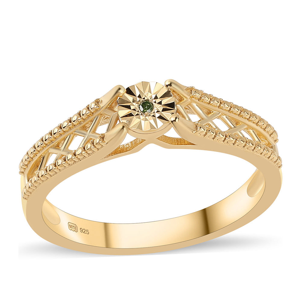 Pozlacený 925 / 1000 Sterlingové Stříbro Prsten se Zeleným Diamantem 1 