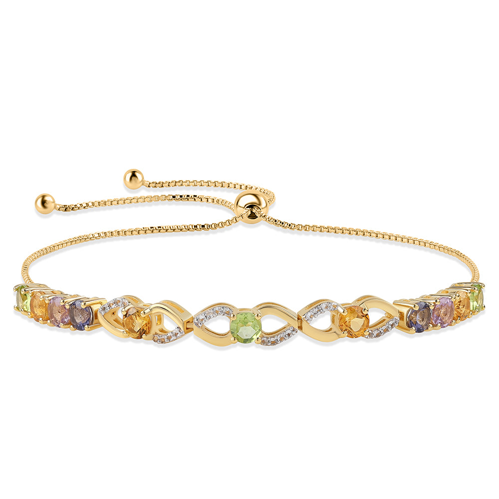 Pozlacený 925 / 1000 Sterlingové Stříbro Náramek s Rose de France Ametystem a Peridotem 1 