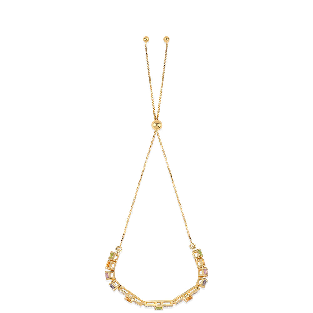 Pozlacený 925 / 1000 Sterlingové Stříbro Náramek s Rose de France Ametystem a Peridotem