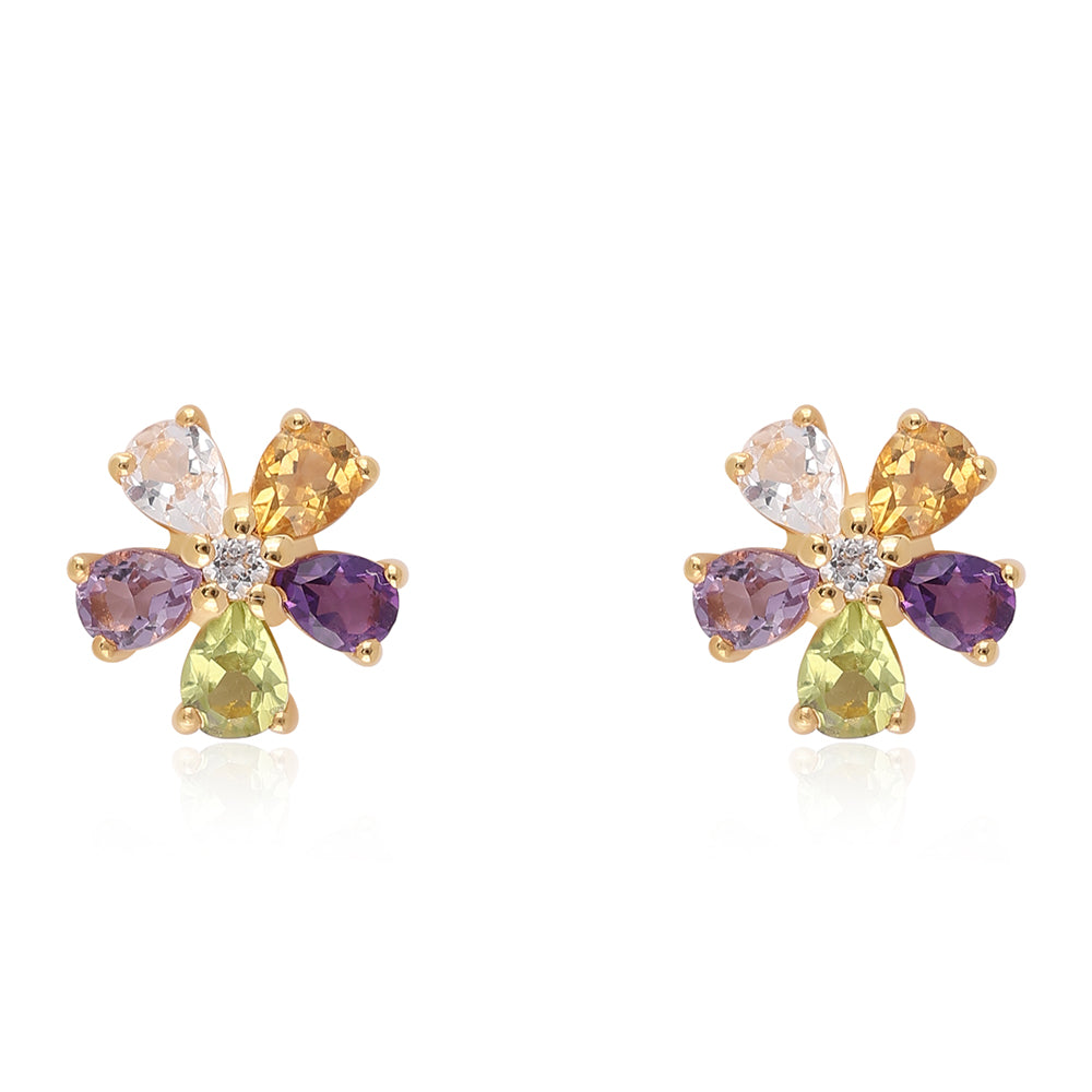 Pozlacené 925 / 1000 Sterlingové Stříbro Náušnice s Rose de France Ametystem a Peridotem