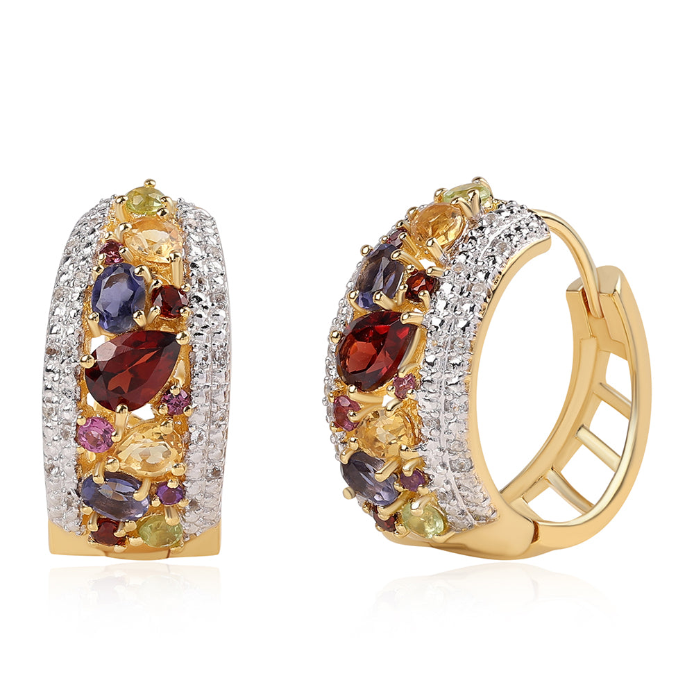 Pozlacené 925 / 1000 Sterlingové Stříbro Náušnice s Rhodolitovým Granátem a Peridotem