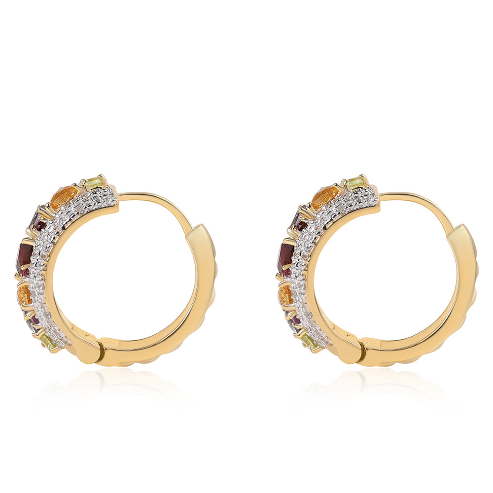 Pozlacené 925 / 1000 Sterlingové Stříbro Náušnice s Rhodolitovým Granátem a Peridotem 2 