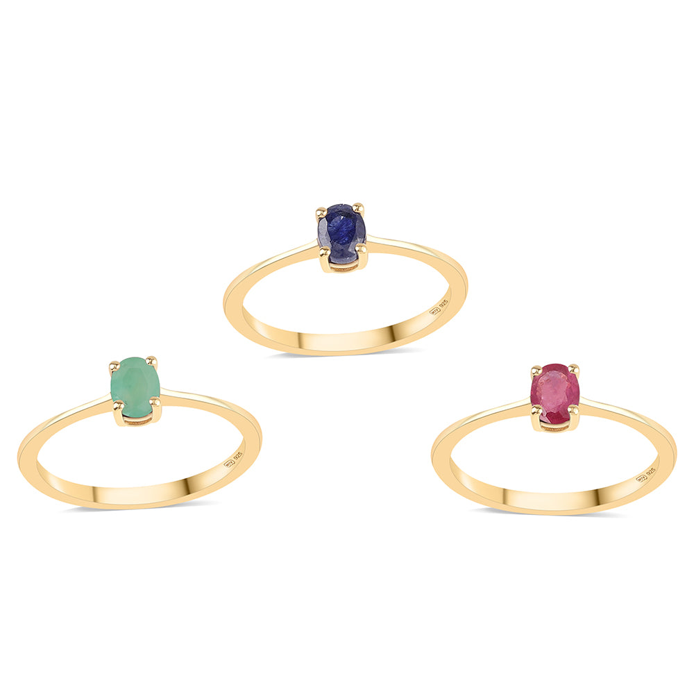 Pozlacená 925 / 1000 Sterlingové Stříbro Sada s Thajským Rubínem a Brazilským Smaragdem ( Prsten )