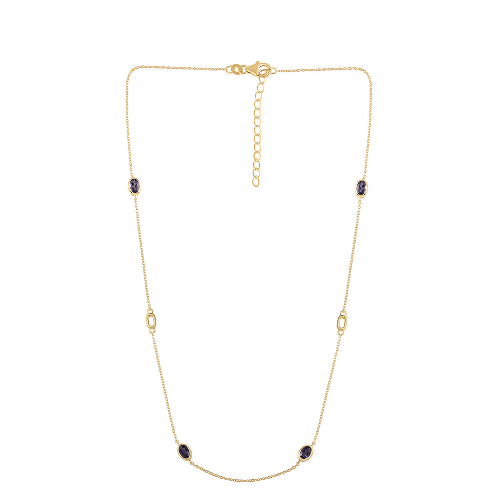 Pozlacené Stříbro 925/1000 - Náhrdelník s Iolitem - Karátové číslo: 1.6. přibližná hmotnost: 4.4 gramů