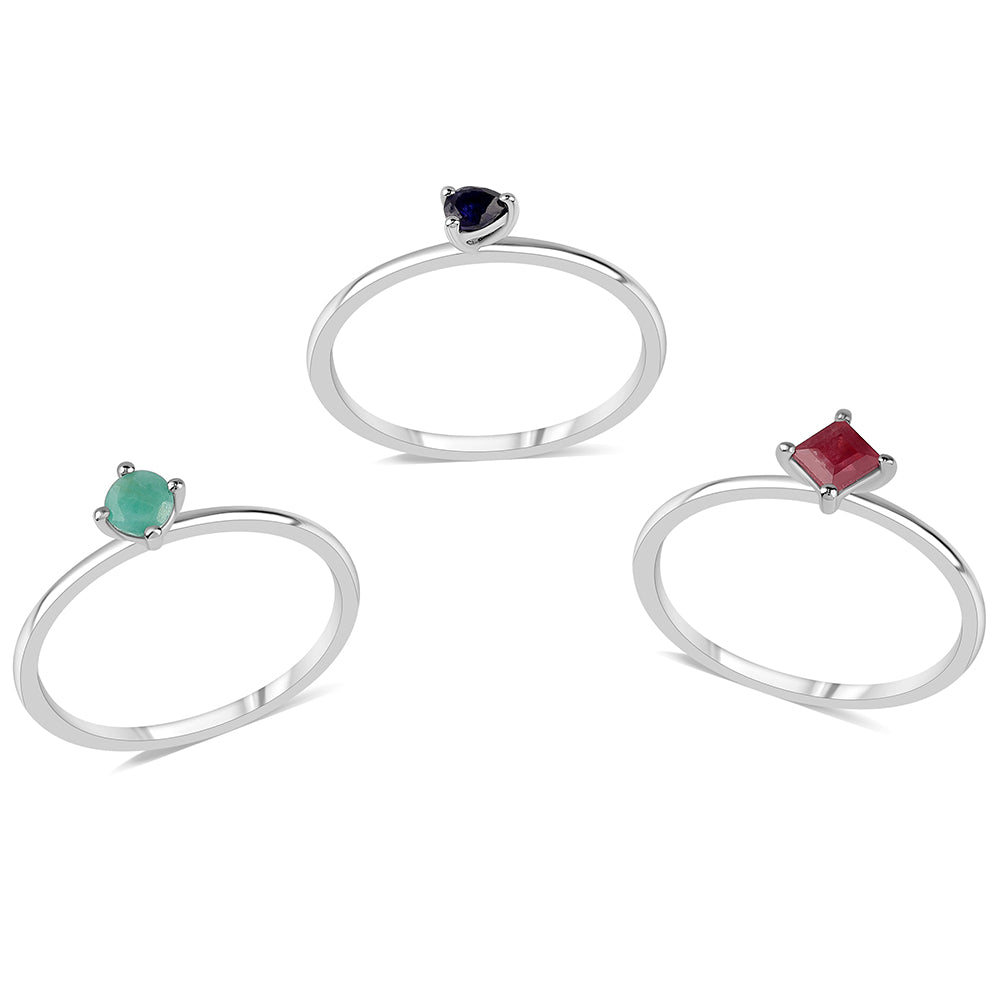 Stříbro 925/1000 - Sada s Thajským Rubínem a Brazilským Smaragdem - Karátové číslo: 1.05. přibližná hmotnost: 4.71 gramů ( Prsten )