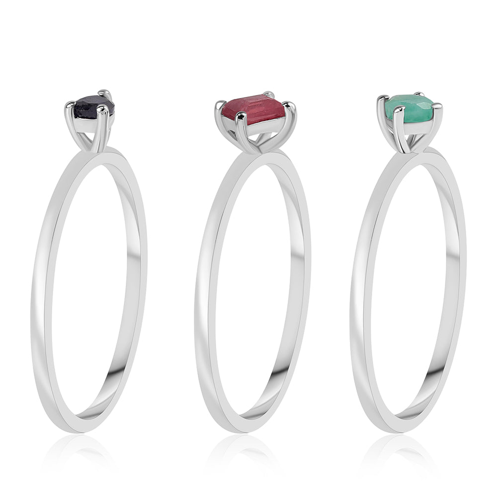 Stříbro 925/1000 - Sada s Thajským Rubínem a Brazilským Smaragdem - Karátové číslo: 1.05. přibližná hmotnost: 4.71 gramů ( Prsten )