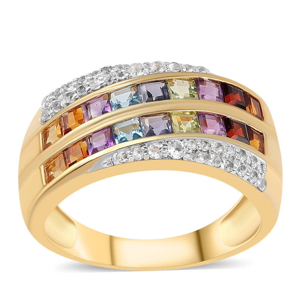 Pozlacené Sterlingové Stříbro 925 / 1000 - Prsten s Africkým Ametystem a Červeným Granátem 1 