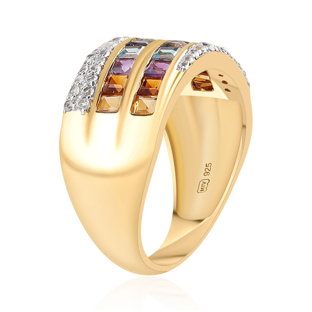 Pozlacené Sterlingové Stříbro 925 / 1000 - Prsten s Africkým Ametystem a Červeným Granátem 3 