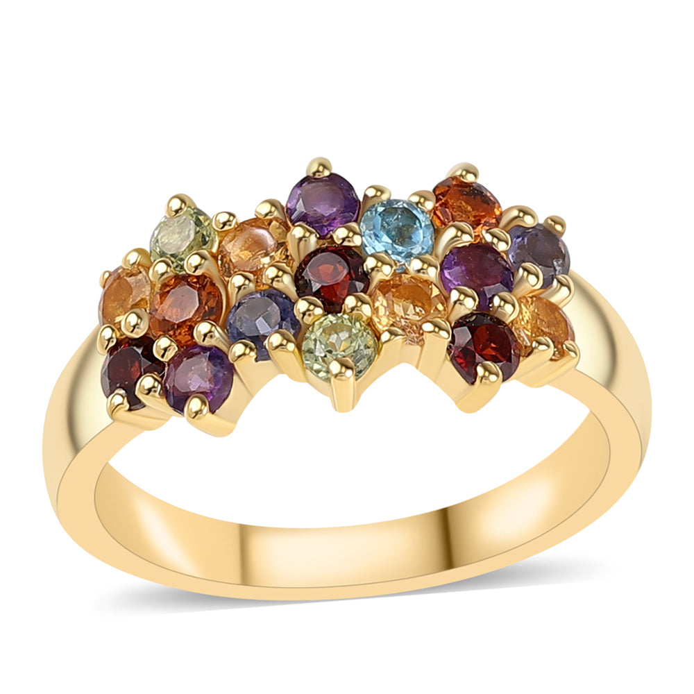 Pozlacený 925 / 1000 Sterlingové Stříbro Prsten s Africkým Ametystem a Červeným Granátem