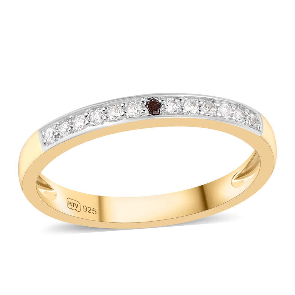 Pozlacený 925 / 1000 Sterlingové Stříbro Prsten s Červeným Diamantem a Bílým Topazem 1 