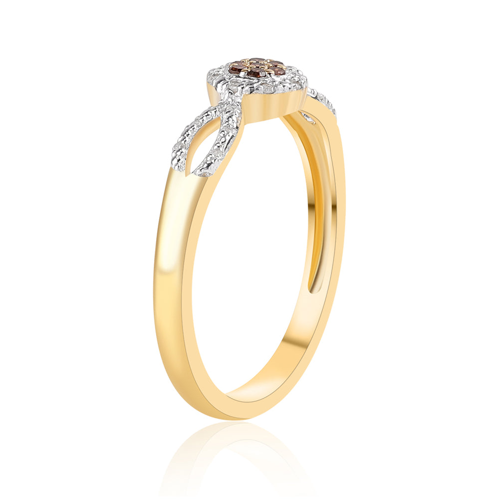 Pozlacené Stříbro 925/1000 - Prsten s Červeným Diamantem a Bílým Diamantem - Karátové číslo: 0.16. přibližná hmotnost: 2.41 gramů 5 