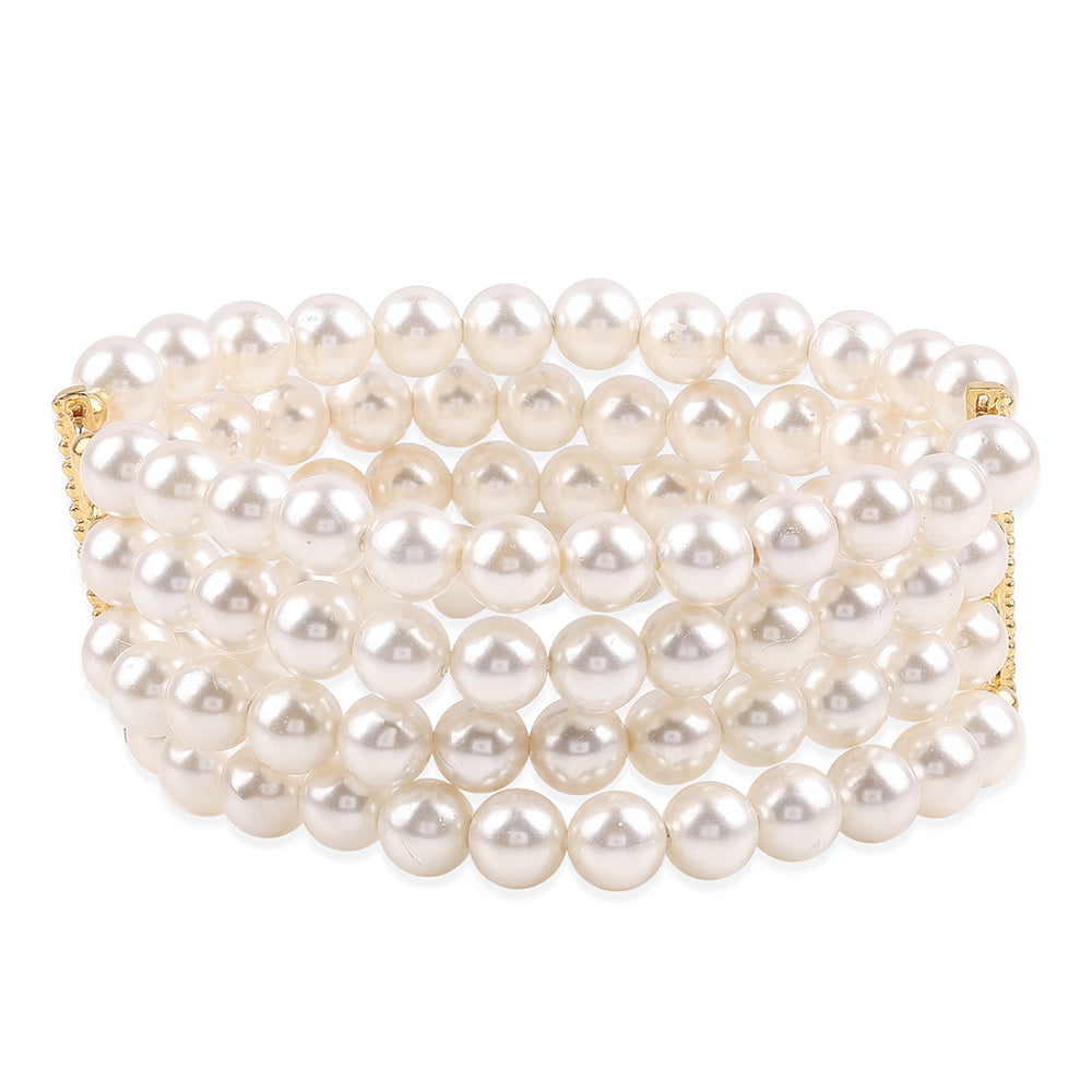 Pozlacený 925 / 1000 Sterlingové Stříbro Náramek s Bílou Sladkovodní Perlou 1 