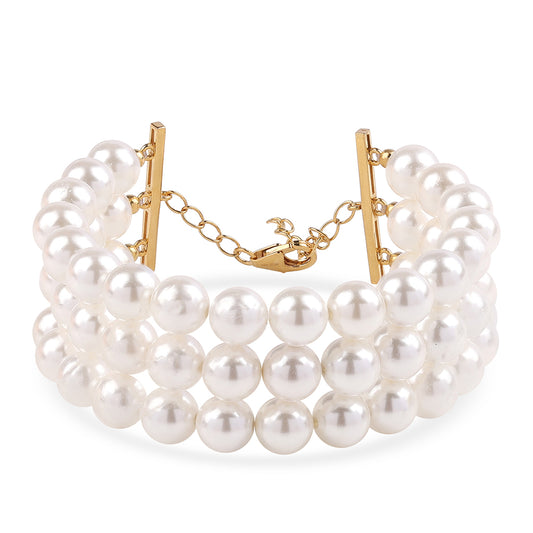 Pozlacený 925 / 1000 Sterlingové Stříbro Náramek s Bílou Sladkovodní Perlou
