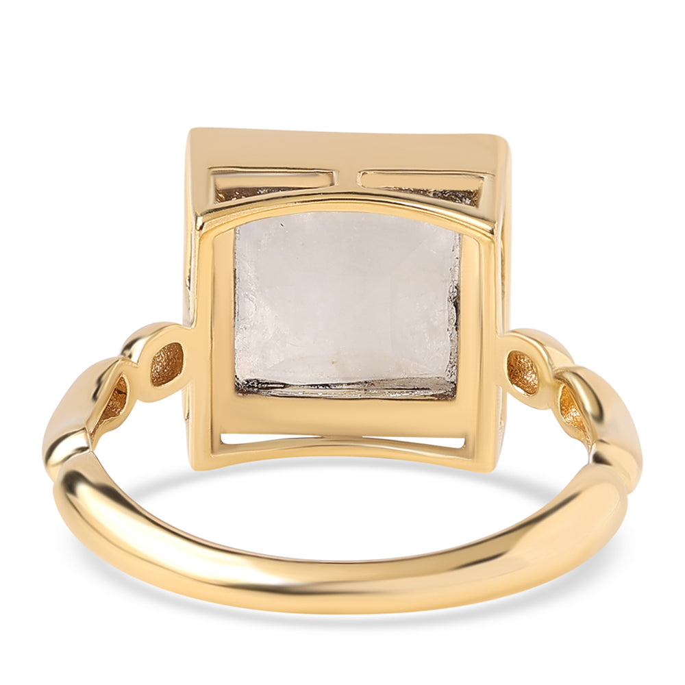 Pozlacený 925 / 1000 Sterlingové Stříbro Prsten s duhovým měsíčním kámenem tř. AA 3 