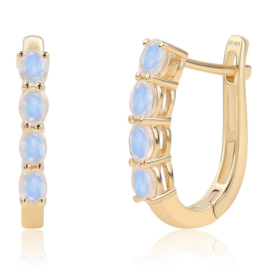 Pozlacené Stříbrné Náušnice s duhovým měsíčním kámenem tř. AA