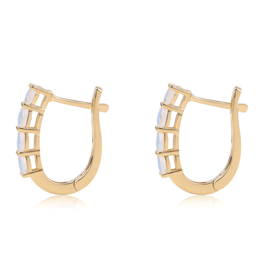 Pozlacené Stříbrné Náušnice s duhovým měsíčním kámenem tř. AA