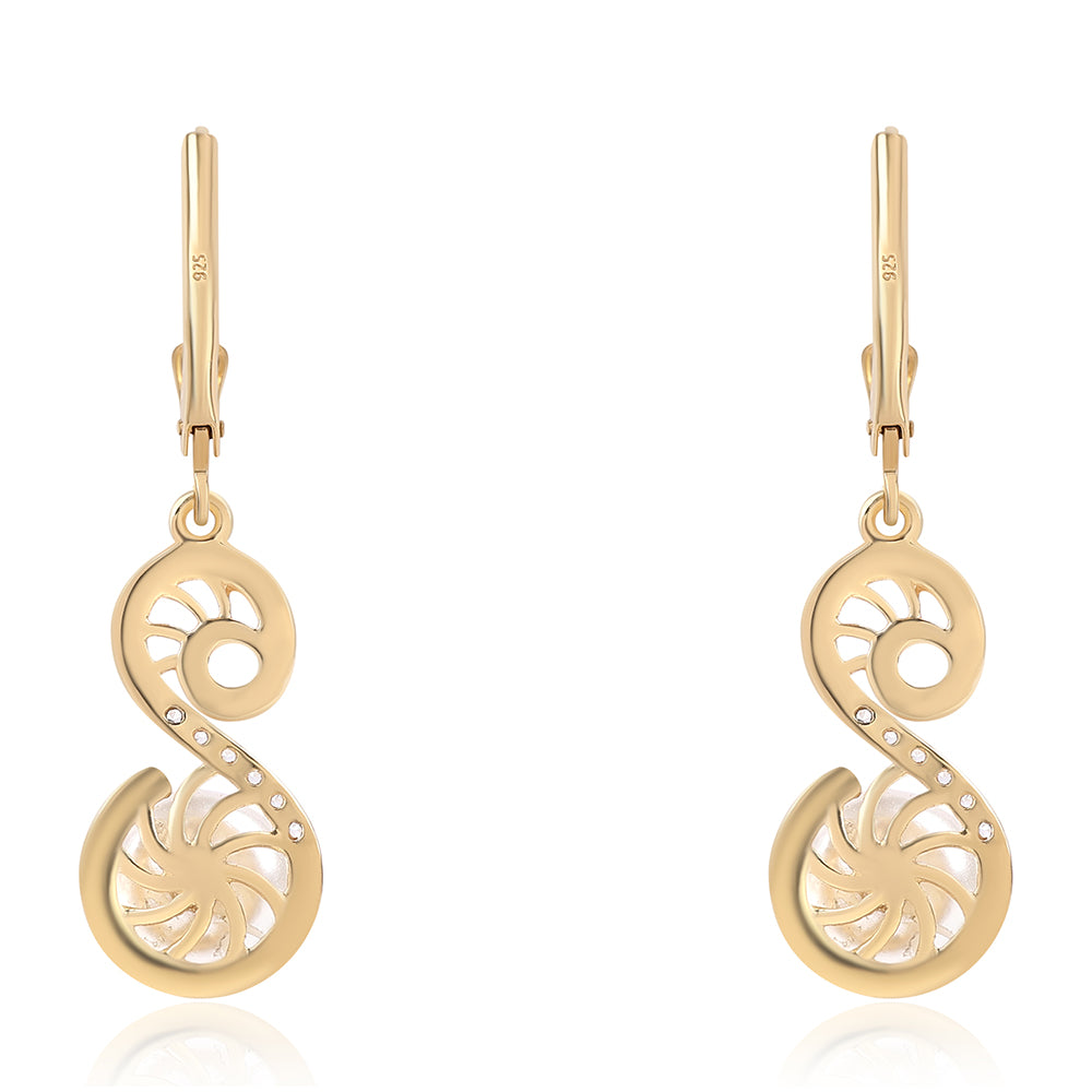 Pozlacené 925 / 1000 Sterlingové Stříbro Náušnice s Bílou Sladkovodní Perlou a Bílým Topazem