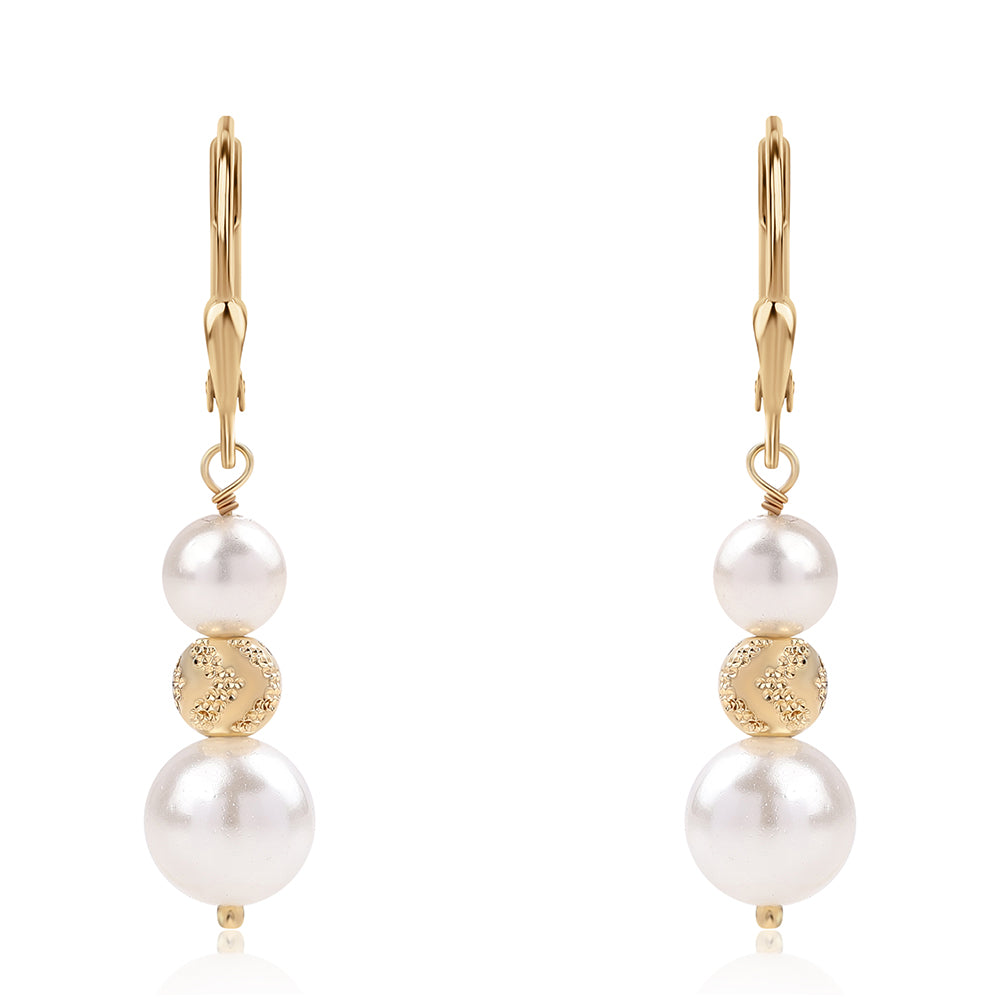 Pozlacené 925 / 1000 Sterlingové Stříbro Náušnice s Bílou Sladkovodní Perlou