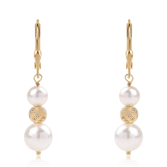 Pozlacené 925 / 1000 Sterlingové Stříbro Náušnice s Bílou Sladkovodní Perlou