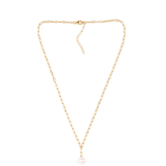 Pozlacený 925 / 1000 Sterlingové Stříbro Náhrdelník s Bílou Sladkovodní Perlou