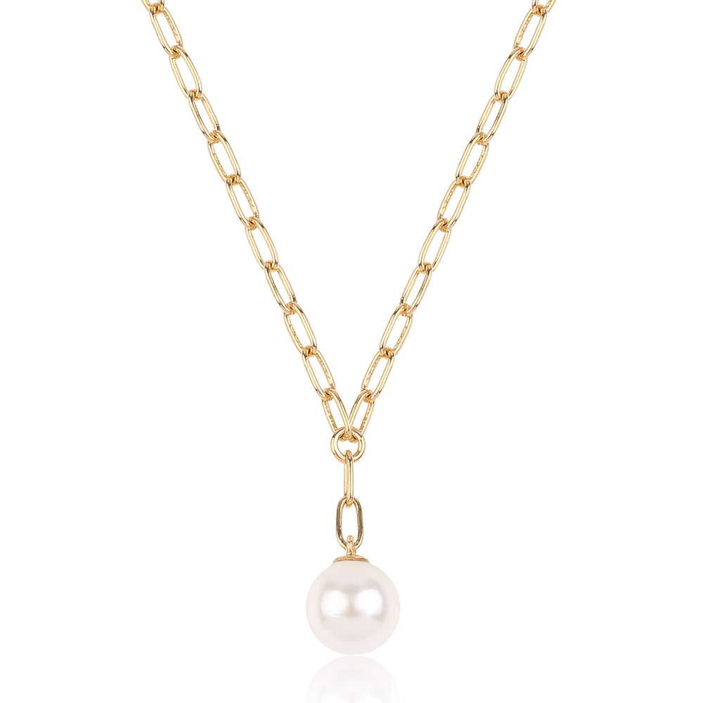 Pozlacený 925 / 1000 Sterlingové Stříbro Náhrdelník s Bílou Sladkovodní Perlou 3 