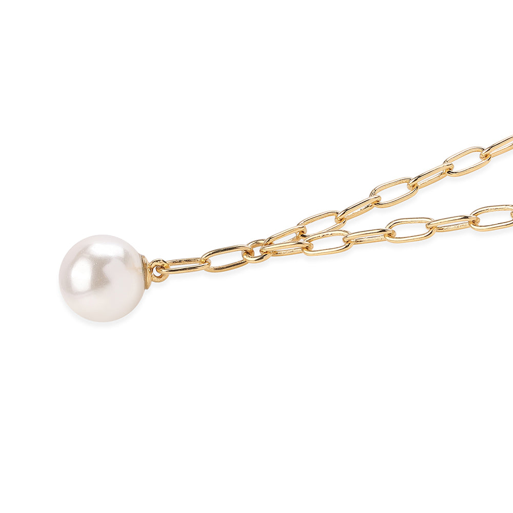Pozlacený 925 / 1000 Sterlingové Stříbro Náhrdelník s Bílou Sladkovodní Perlou 1 