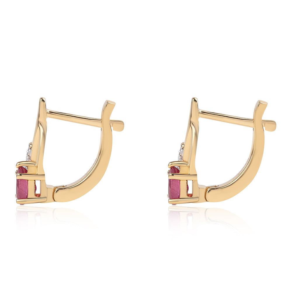 Pozlacené 925 / 1000 Sterlingové Stříbro Náušnice s Mozambickým Rubínem a Bílým Topazem 2 
