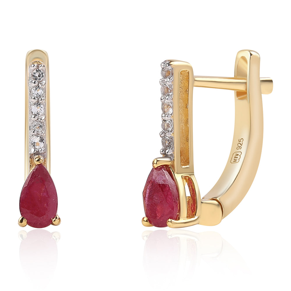 Pozlacené 925 / 1000 Sterlingové Stříbro Náušnice s Mozambickým Rubínem a Bílým Topazem 1 
