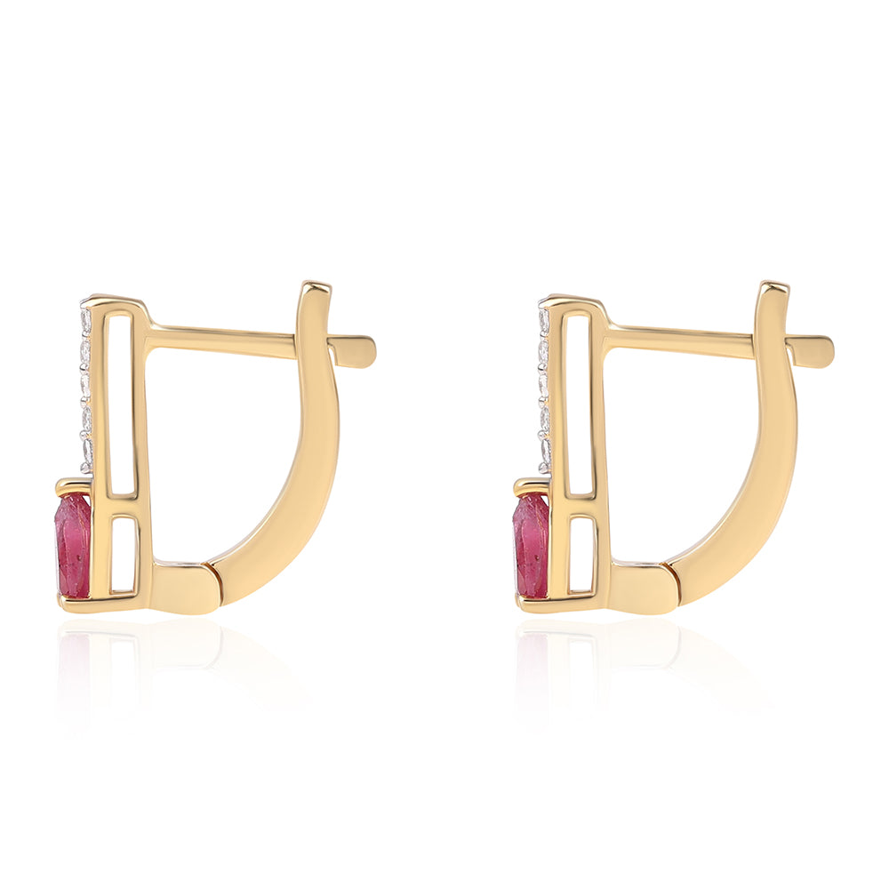 Pozlacené 925 / 1000 Sterlingové Stříbro Náušnice s Mozambickým Rubínem a Bílým Topazem 2 